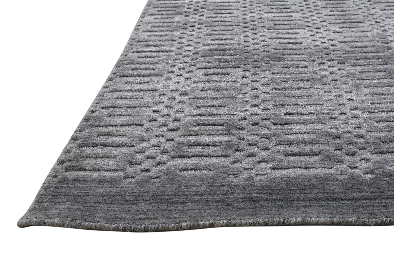Charcoal Silk Rug 4X6 Modern Handloom Scandinavian Geometric Room Size Carpet   7864158683285