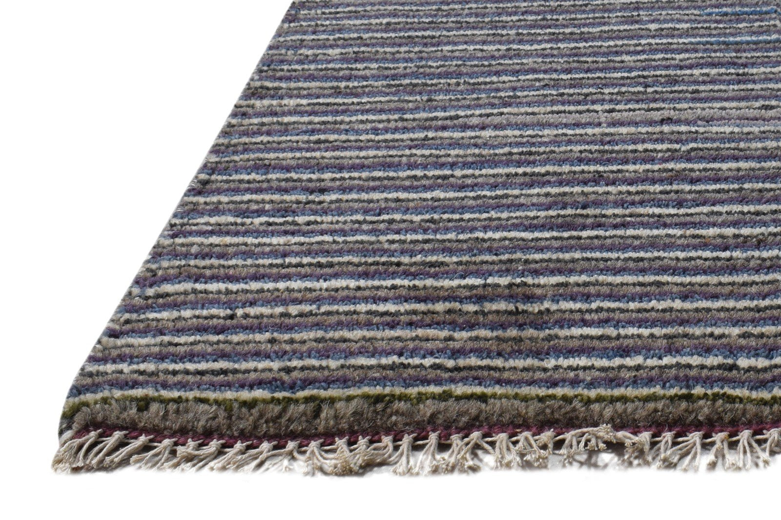 Charcoal Wool Rug 1' X 2' Modern Hand Knotted American Striped Small Carpet   7865185992853