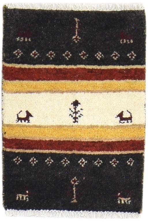 Charcoal Wool Rug 1' X 2' Persian Hand Knotted Gabbeh Southwestern Small Carpet   7864214519957