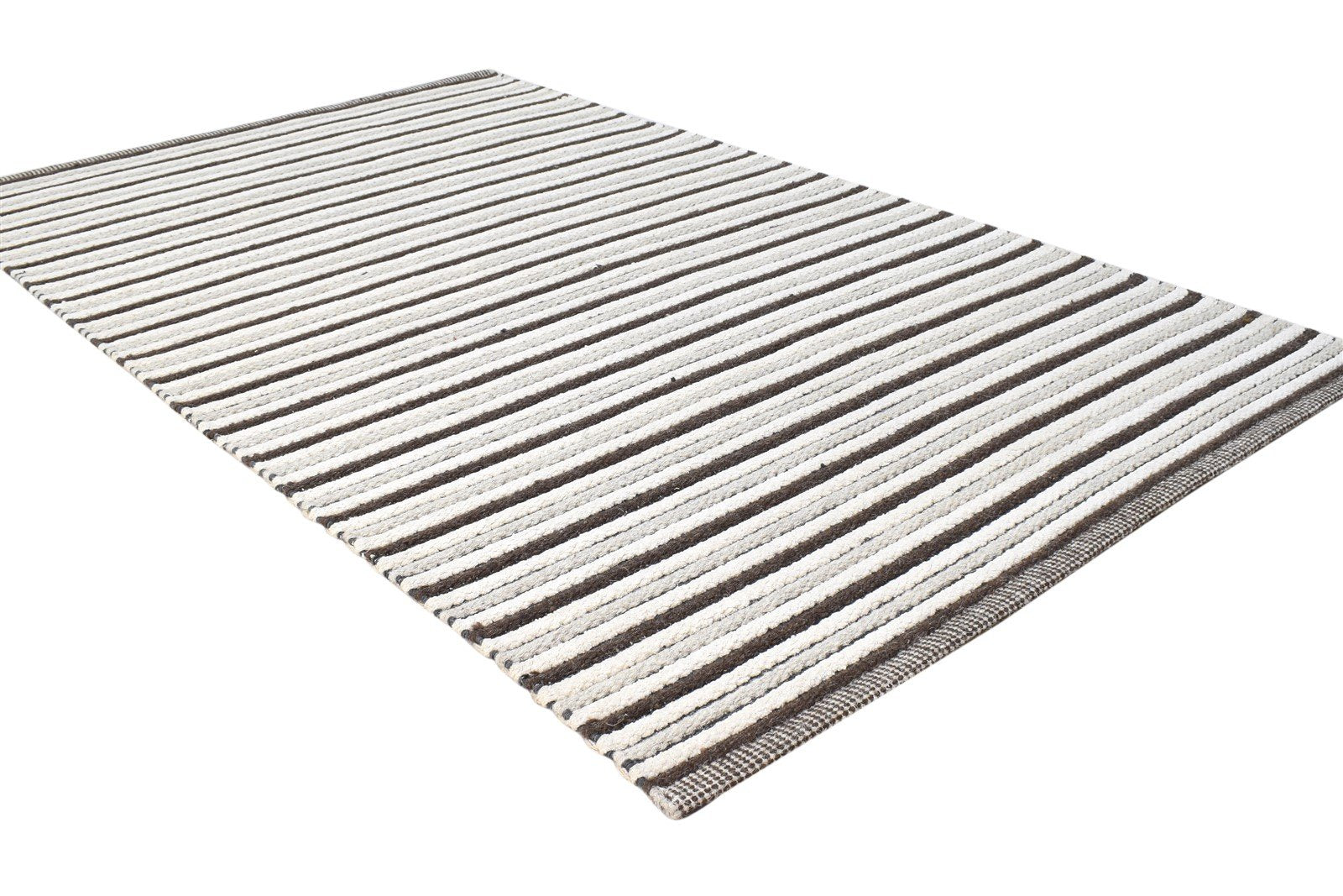 Charcoal Wool Rug 3' X 5' Modern Dhurrie Scandinavian Striped Room Size Carpet   7865003868309