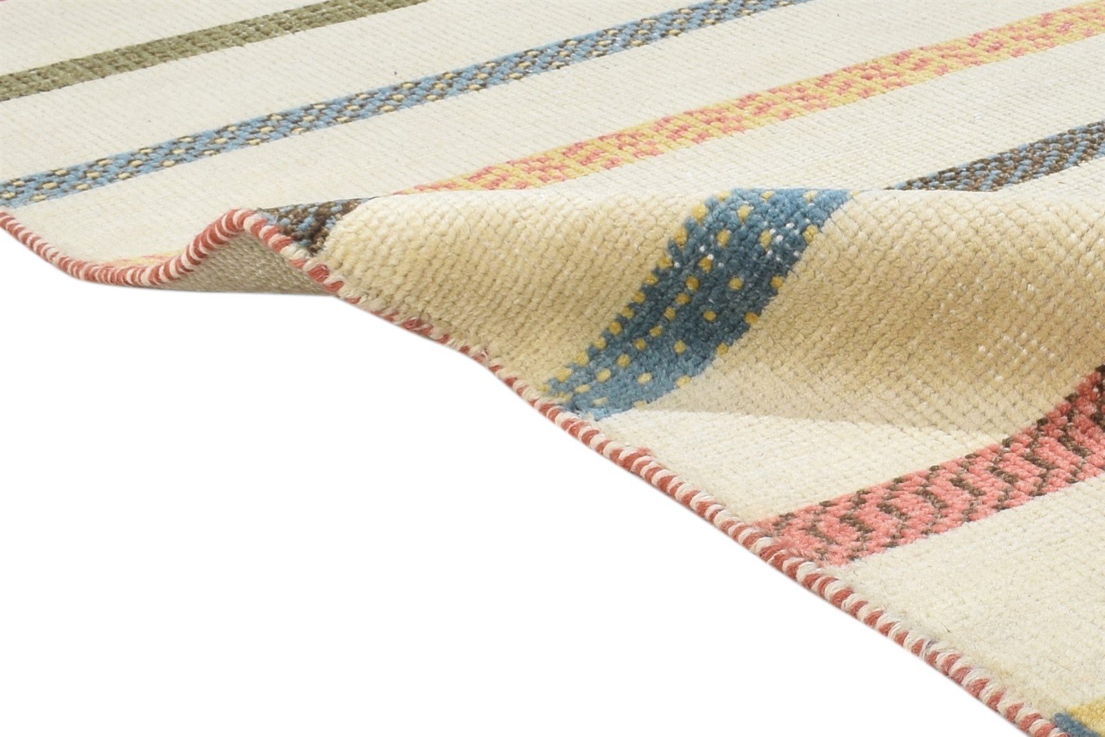 Cindelyn Beige Wool Rug 4' X 6' Persian Hand Knotted Gabbeh Striped   7864870600853