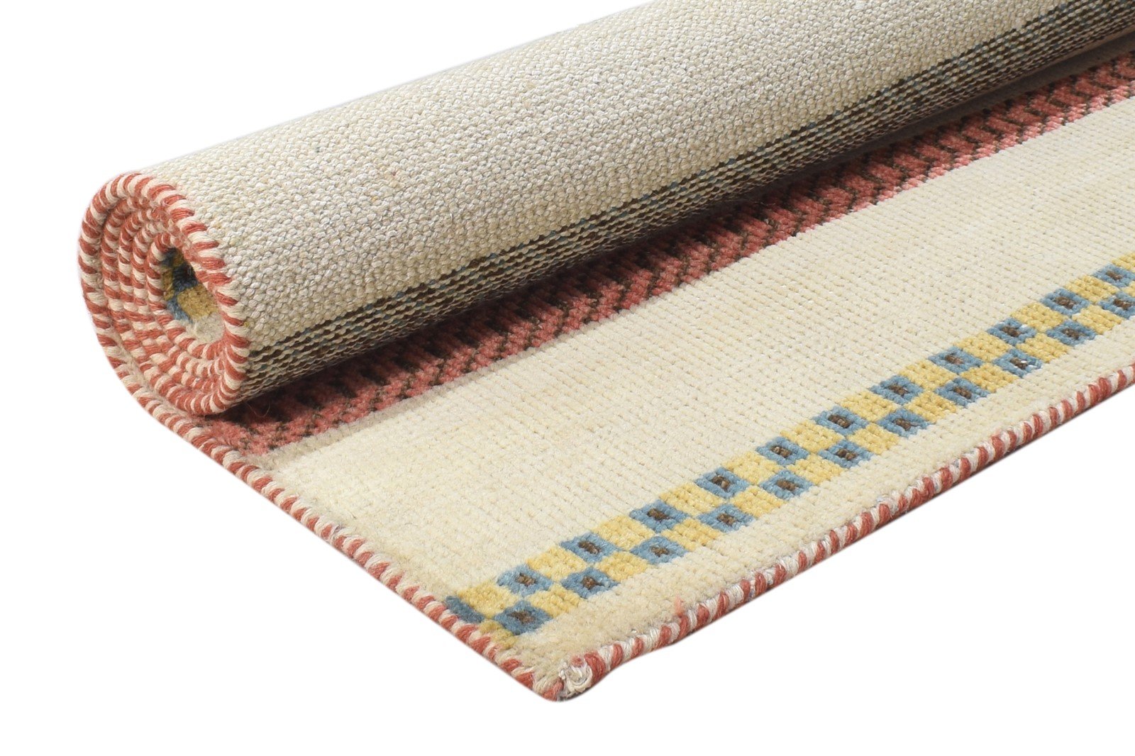 Cindelyn Beige Wool Rug 4' X 6' Persian Hand Knotted Gabbeh Striped   7864870600853