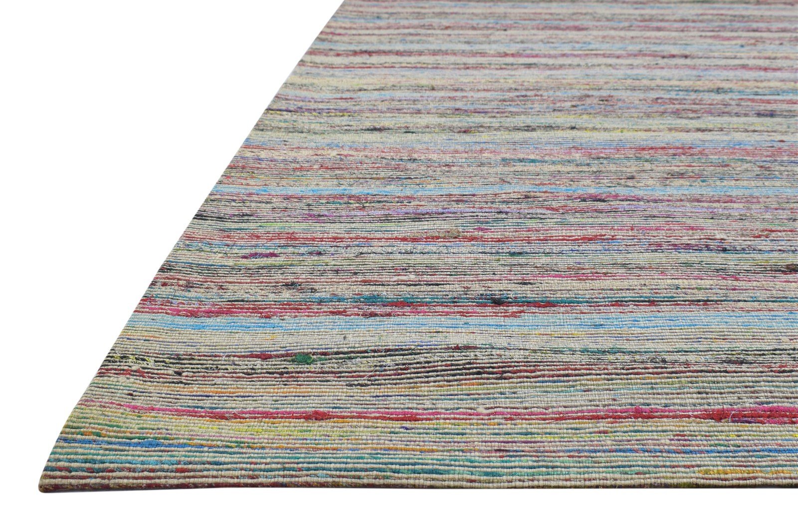 Color Wool / Silk Rug 5X7 Modern Jacquard Loom Bohemian Striped Room Size   7864179032213