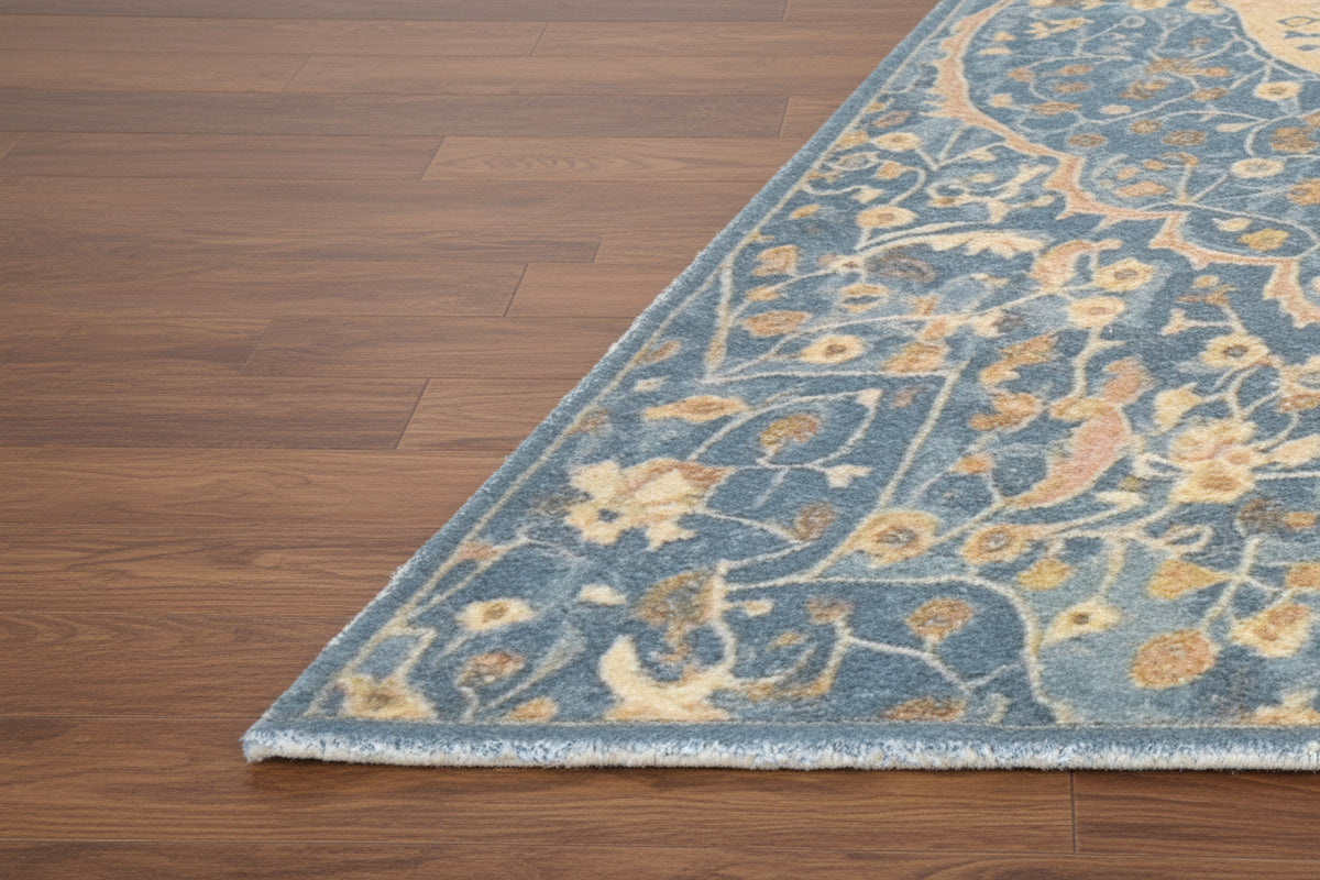 Corvina Handmade Slate Blue Distressed Rug – Modern Vintage Medallion Area Rug   9175418765461