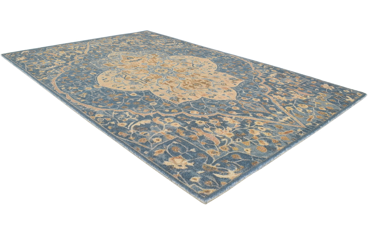 Corvina Handmade Slate Blue Distressed Rug – Modern Vintage Medallion Area Rug   9175418765461