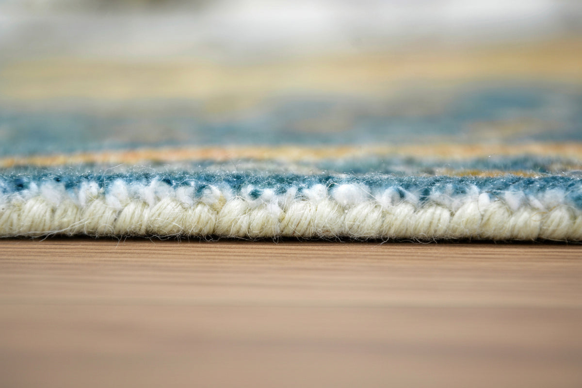 Corvina Handmade Slate Blue Distressed Rug – Modern Vintage Medallion Area Rug   9175418765461