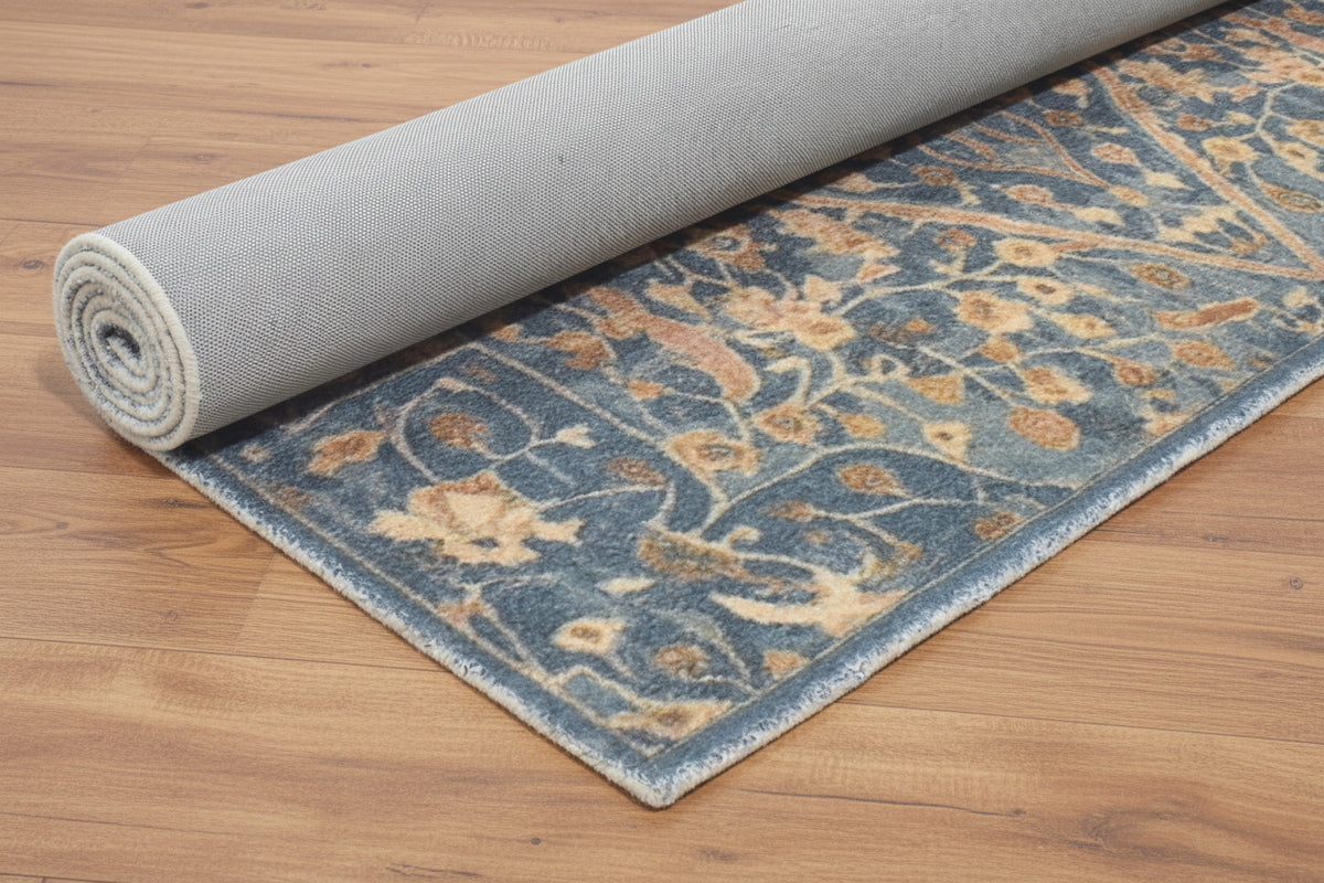 Corvina Handmade Slate Blue Distressed Rug – Modern Vintage Medallion Area Rug   9175418765461