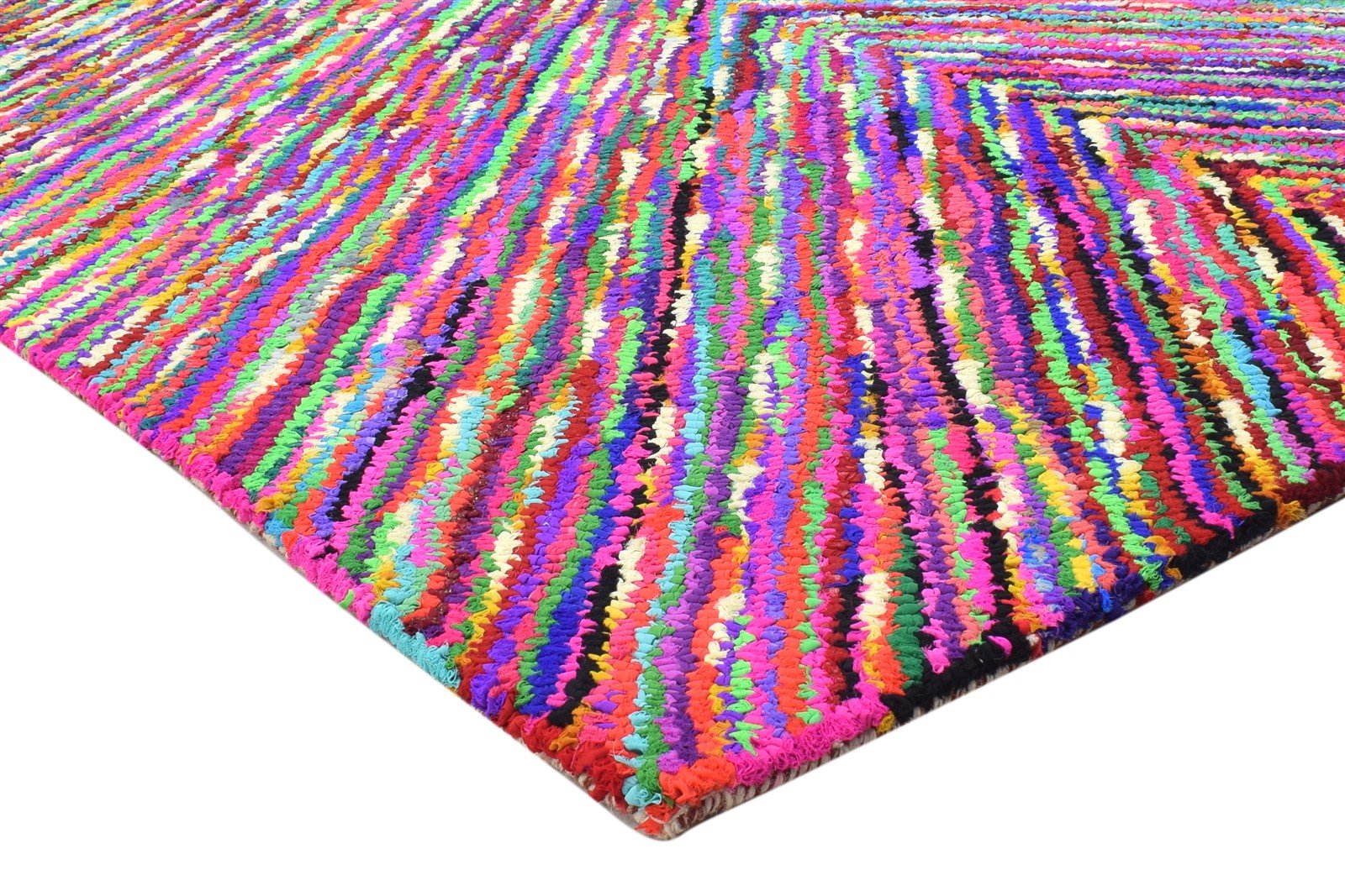 Esmeralda Cotton Polyester Multi Color Rug 5X7 Modern Hand Woven Bohemian Chevron Rug   7864334876821