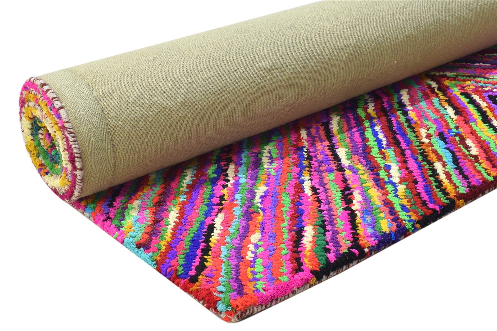 Esmeralda Cotton Polyester Multi Color Rug 5X7 Modern Hand Woven Bohemian Chevron Rug   7864334876821