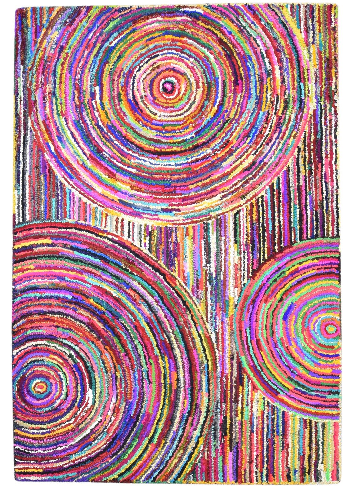 Cotton Polyester Multi Color Rug 5X7 Modern Hand Woven Bohemian Circles Rug   7864335958165