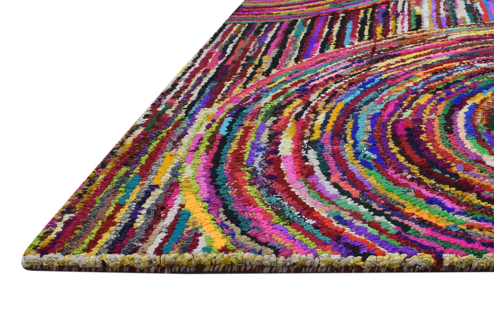 Cotton Polyester Multi Color Rug 5X7 Modern Hand Woven Bohemian Circles Rug   7864335958165