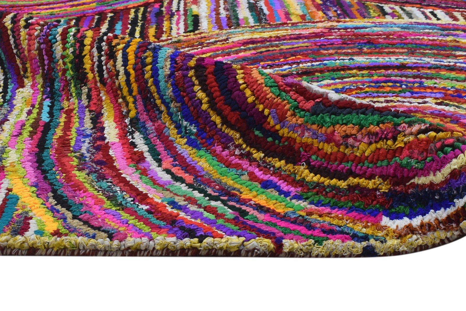 Cotton Polyester Multi Color Rug 5X7 Modern Hand Woven Bohemian Circles Rug   7864335958165
