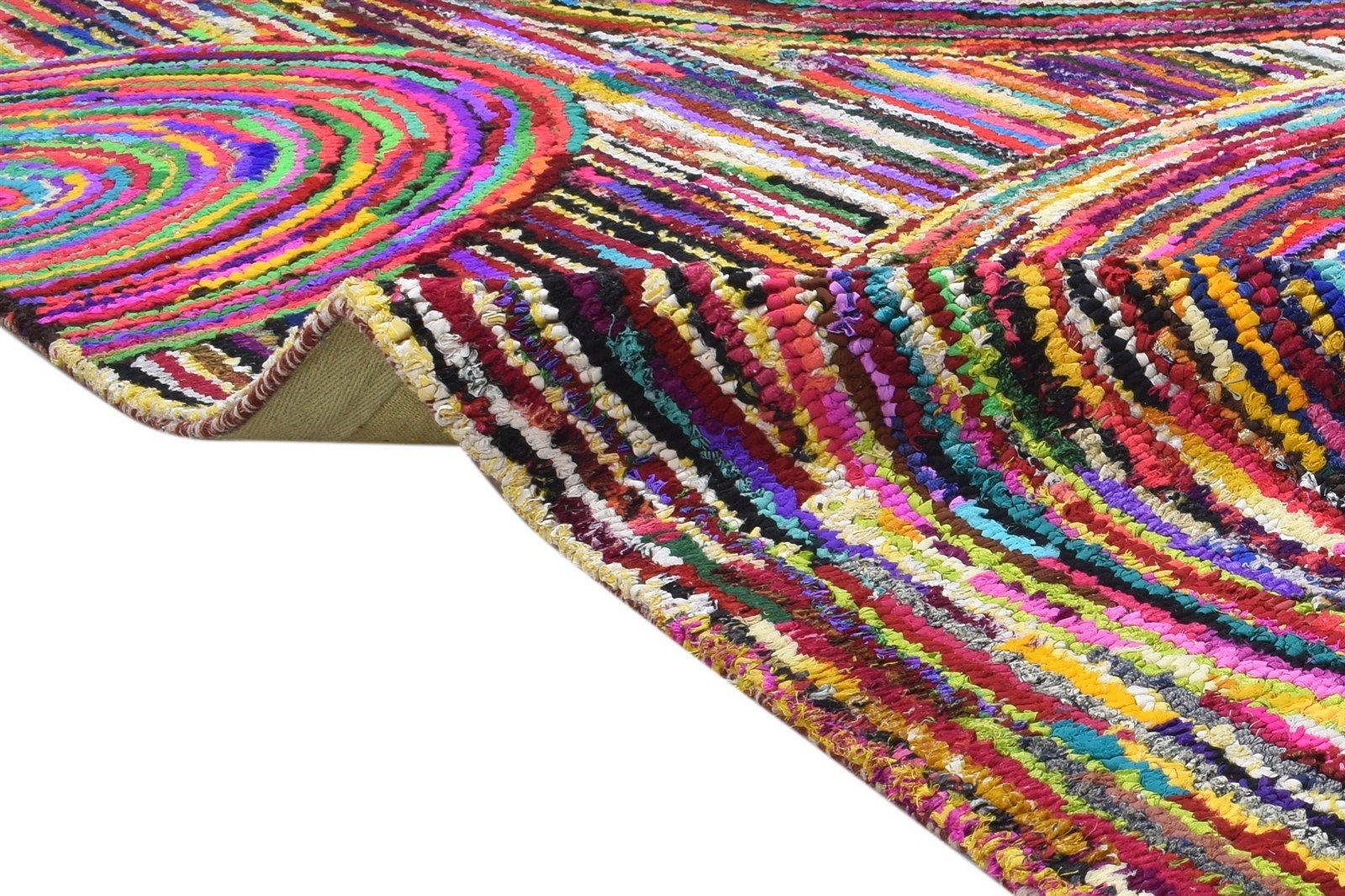 Cotton Polyester Multi Color Rug 5X7 Modern Hand Woven Bohemian Circles Rug   7864335958165