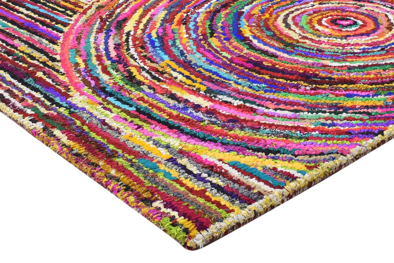 Cotton Polyester Multi Color Rug 5X7 Modern Hand Woven Bohemian Circles Rug   7864335958165