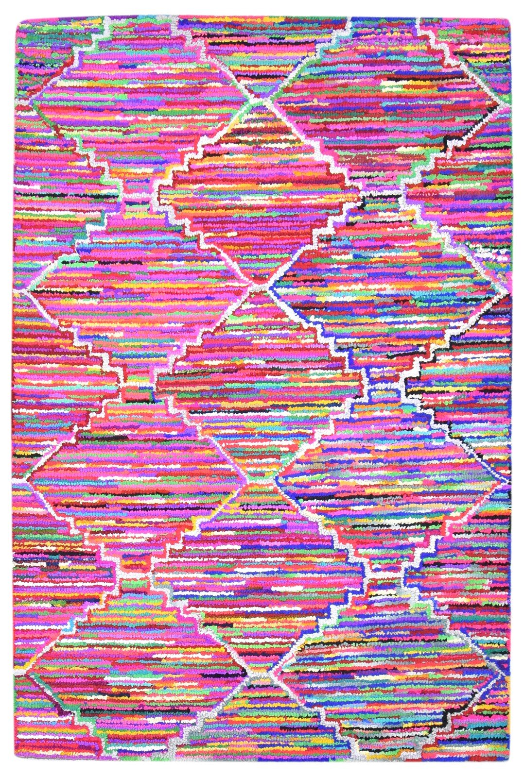 Cotton Polyester Multi Color Rug 5X7 Modern Hand Woven Bohemian Diamond Rug   7864337105045