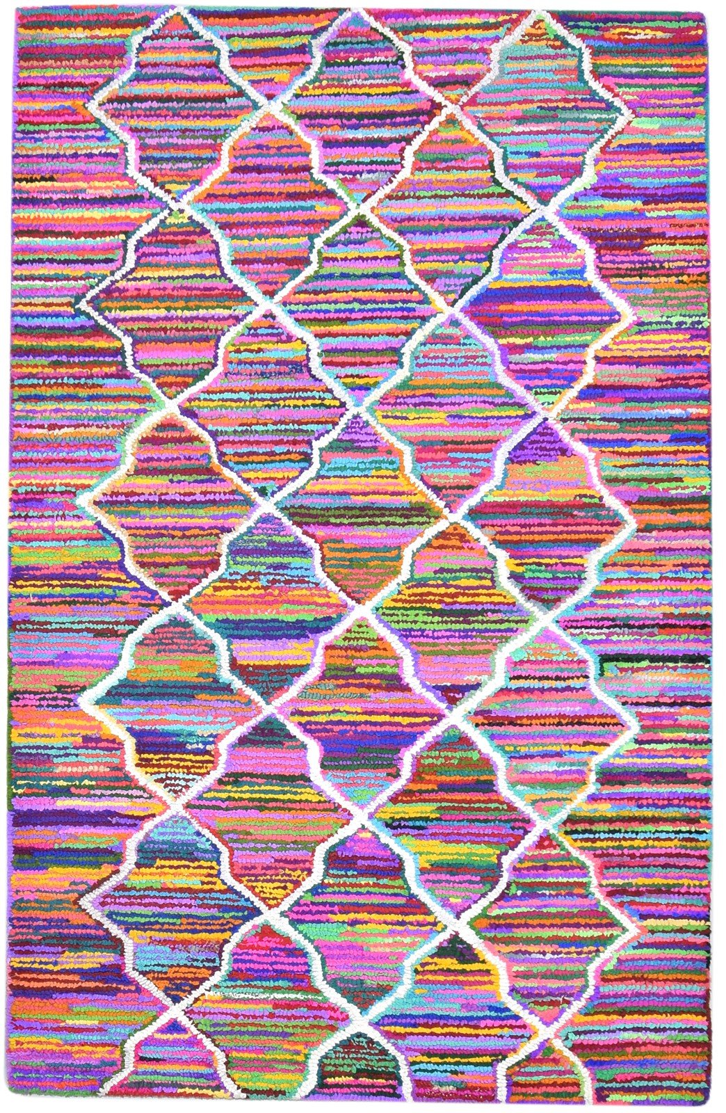Cotton Polyester Multi Color Rug 5X8 Modern Hand Woven Bohemian Diamond Rug   7864337694869