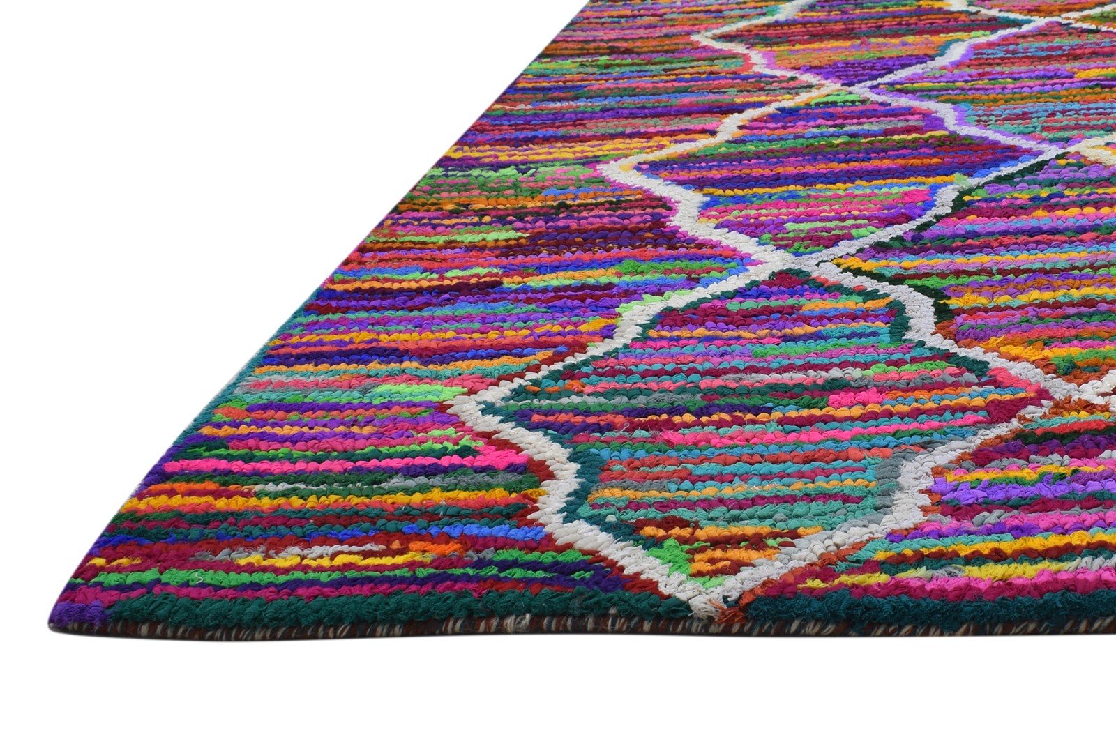 Cotton Polyester Multi Color Rug 5X8 Modern Hand Woven Bohemian Diamond Rug   7864337694869