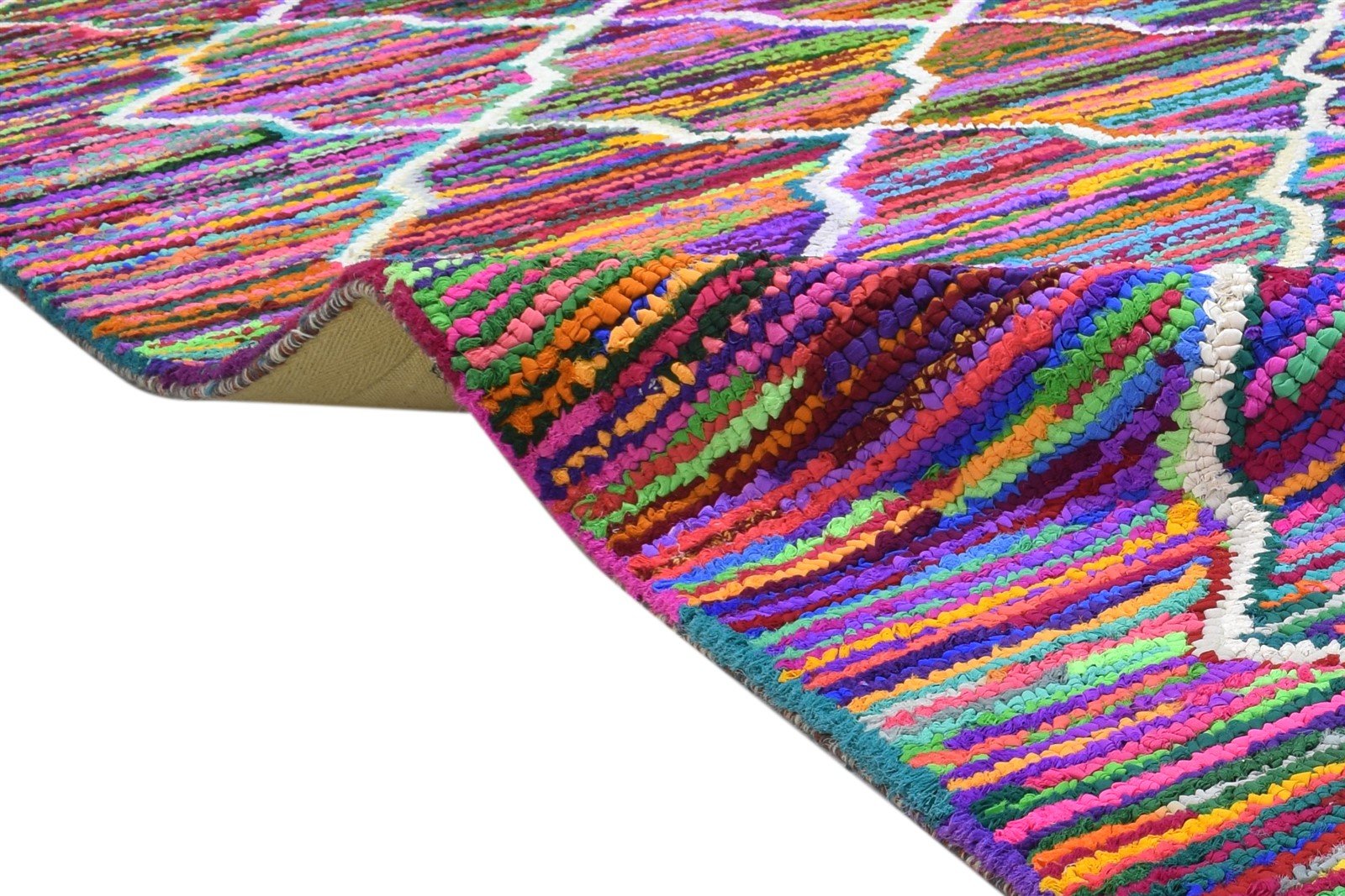 Elissa Cotton Polyester Multi Color Rug 5X8 Modern Hand Woven Bohemian Diamond Rug   7864337694869