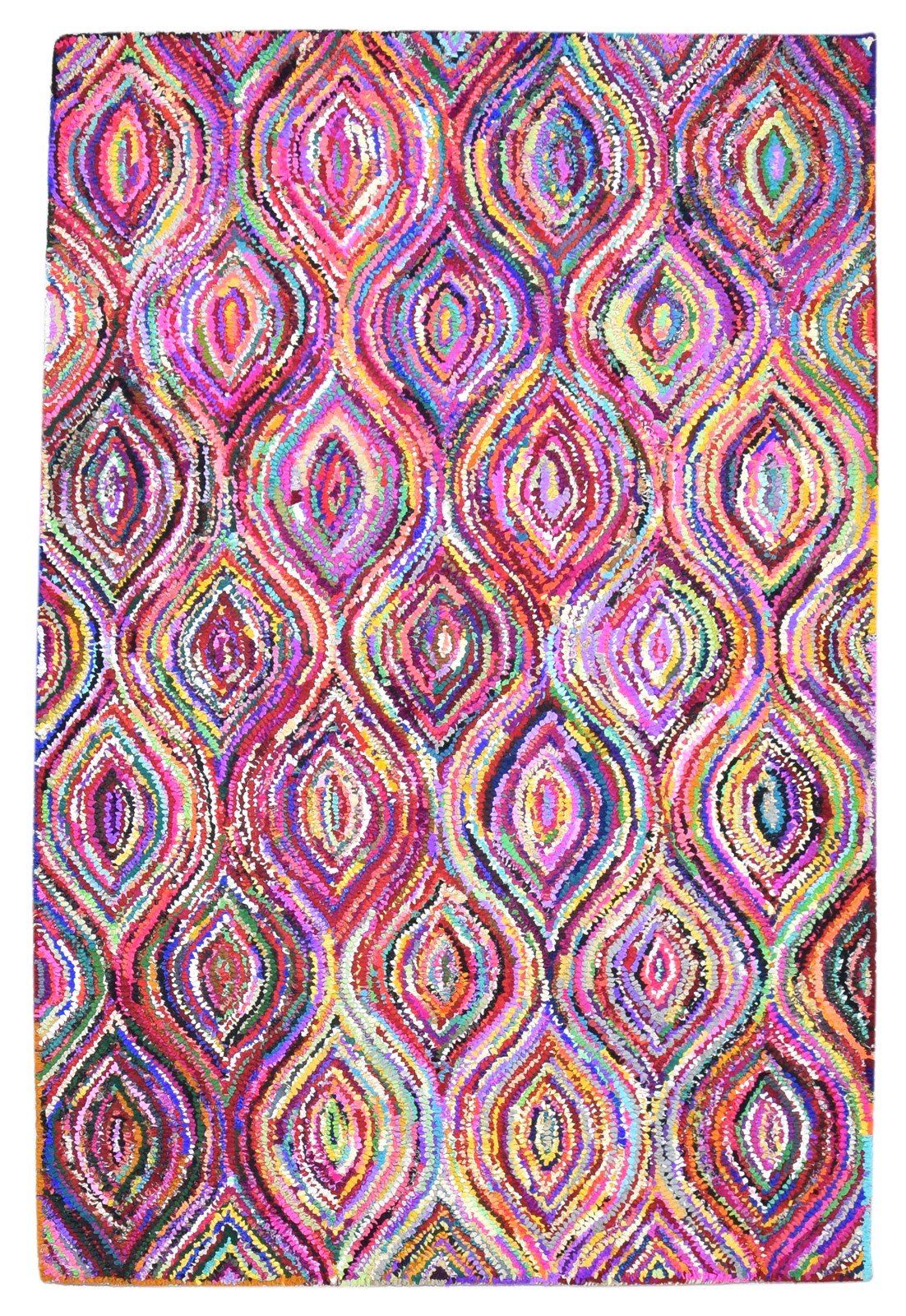 Cotton Polyester Multi Color Rug 5X8 Modern Hand Woven Bohemian Trellis Rug   7864336646293