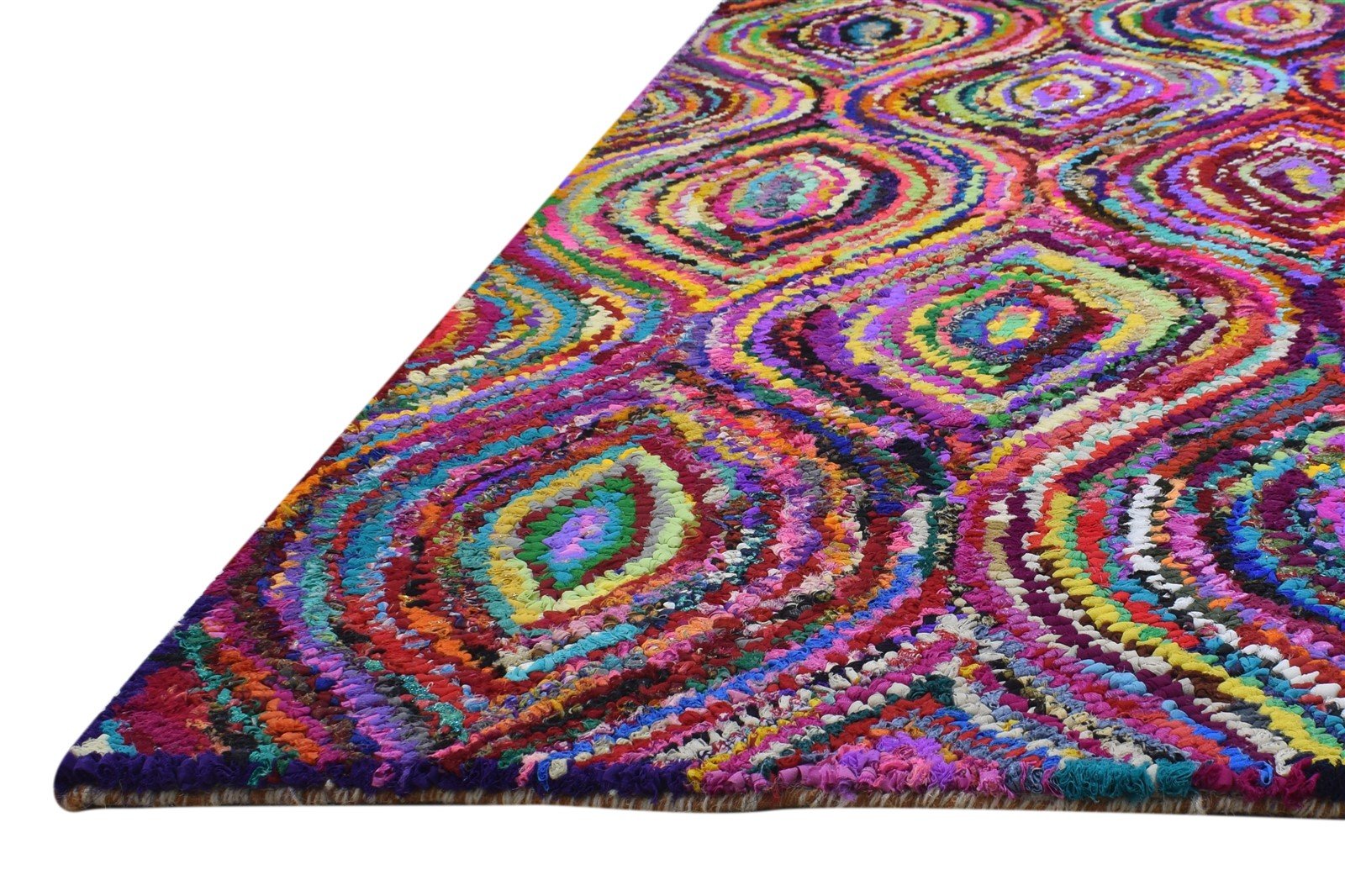 Cotton Polyester Multi Color Rug 5X8 Modern Hand Woven Bohemian Trellis Rug   7864336646293