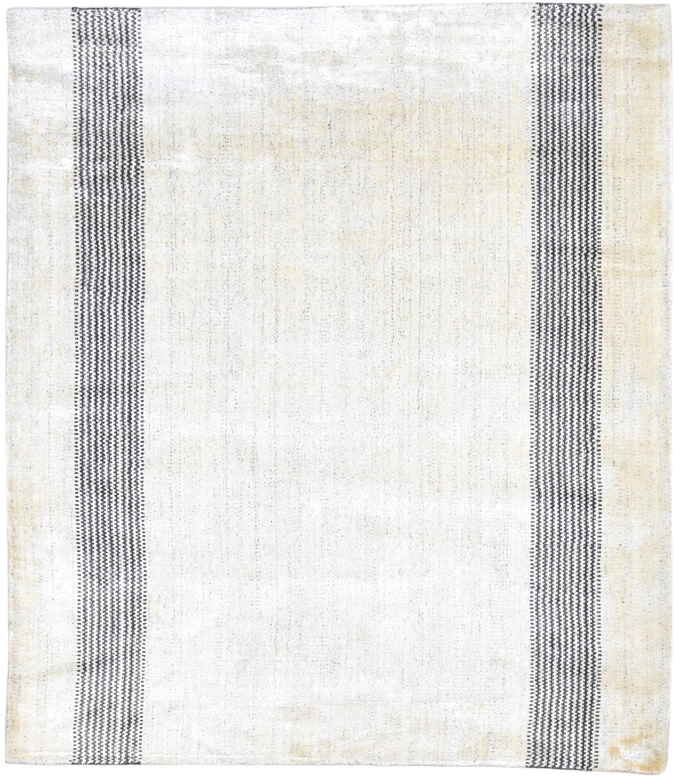 Cream Silk Rug 6' X 6' Modern Handloom Scandinavian Bordered Room Size Carpet   7864916705429