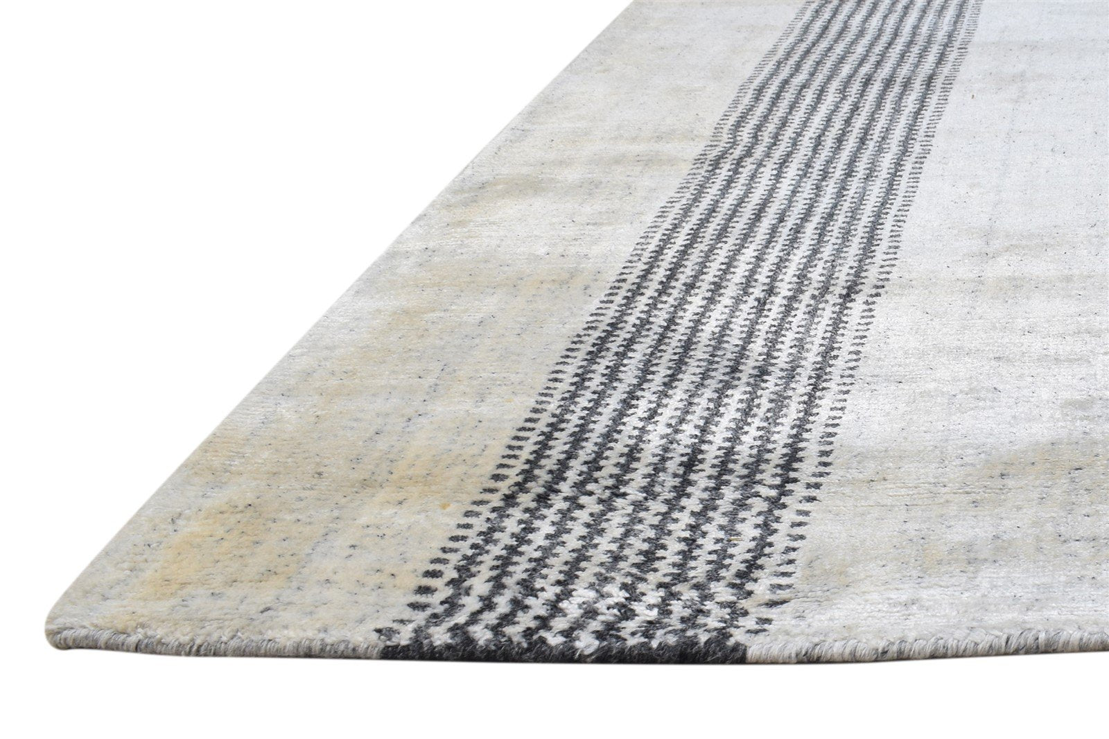 Cream Silk Rug 6' X 6' Modern Handloom Scandinavian Bordered Room Size Carpet   7864916705429
