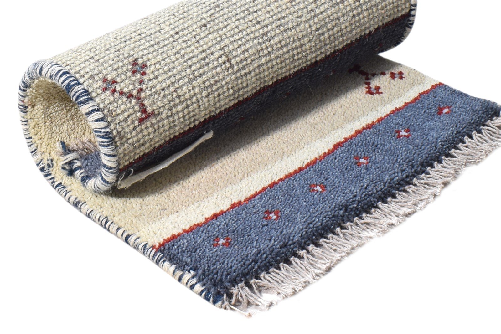 Cream Wool Rug 1' X 2' Persian Hand Knotted Southwestern Tribal Small Carpet   7865184977045