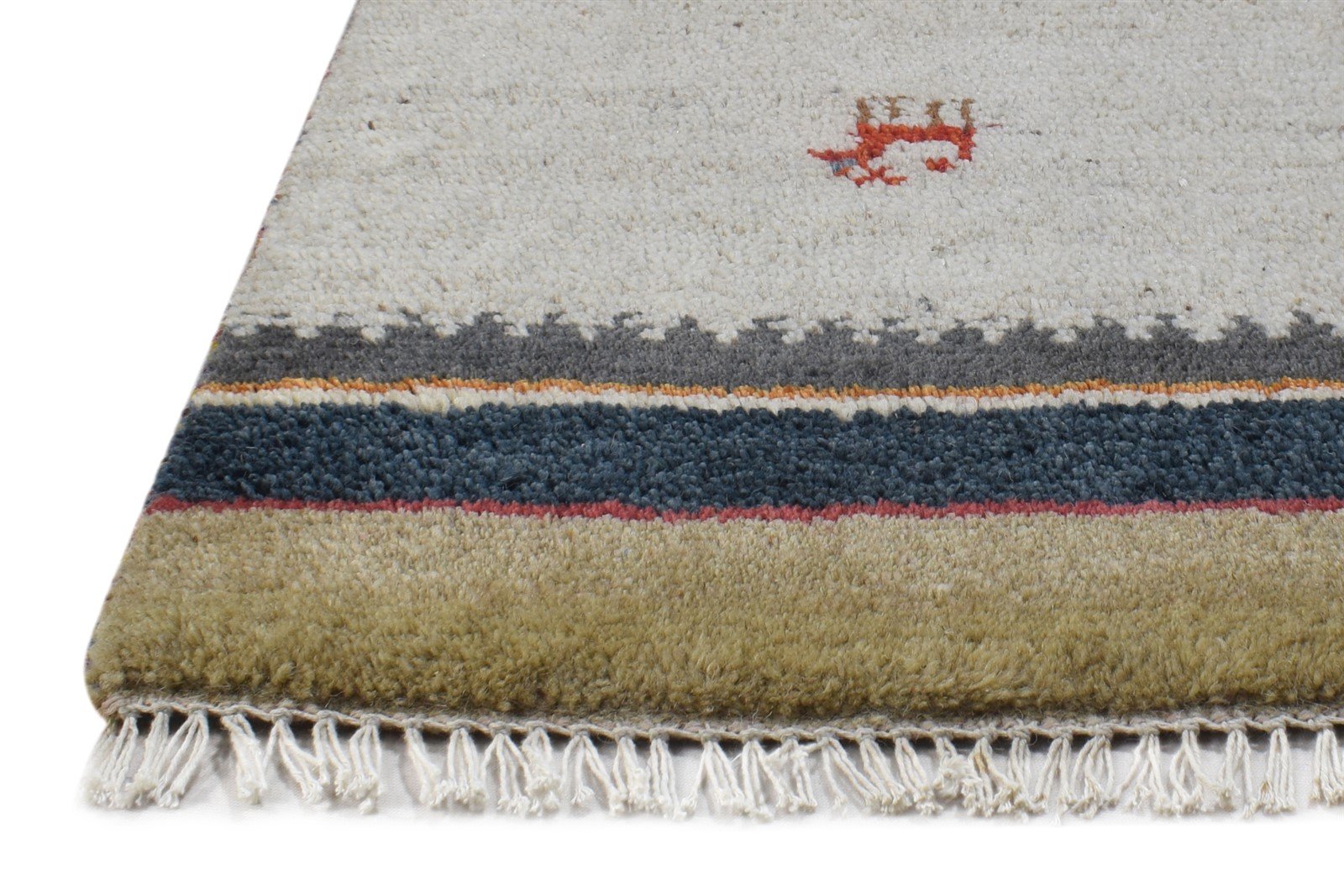Cream Wool Rug 1' X 2' Tribal Hand Knotted Gabbeh Southwestern Small Carpet   7864501797013