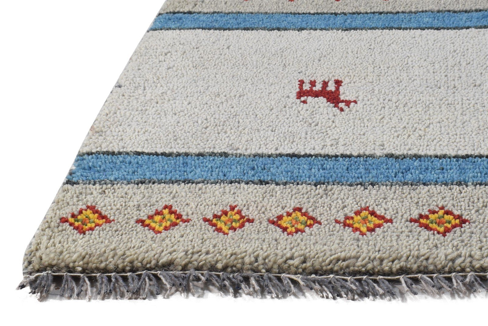 Cream Wool Rug 1' X 2' Tribal Hand Knotted Gabbeh Southwestern Small Carpet   7864503664789