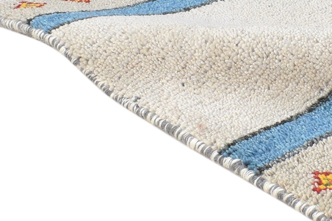 Sibby Cream Wool Rug 1' X 2' Tribal Hand Knotted Gabbeh Southwestern   7864503664789