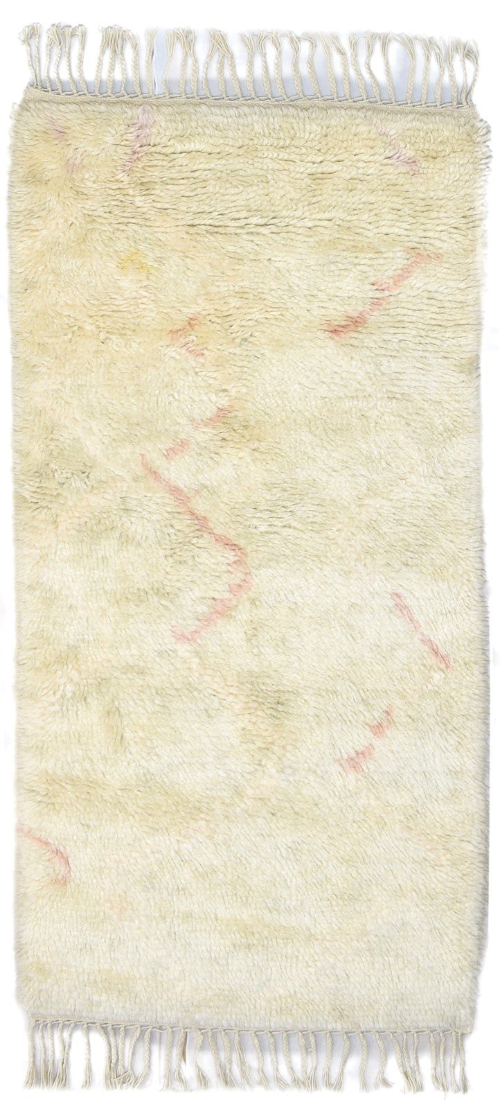 Cream Wool Rug 3' X 6' Shag Hand Knotted Moroccan Geometric Small Carpet   7864091803797