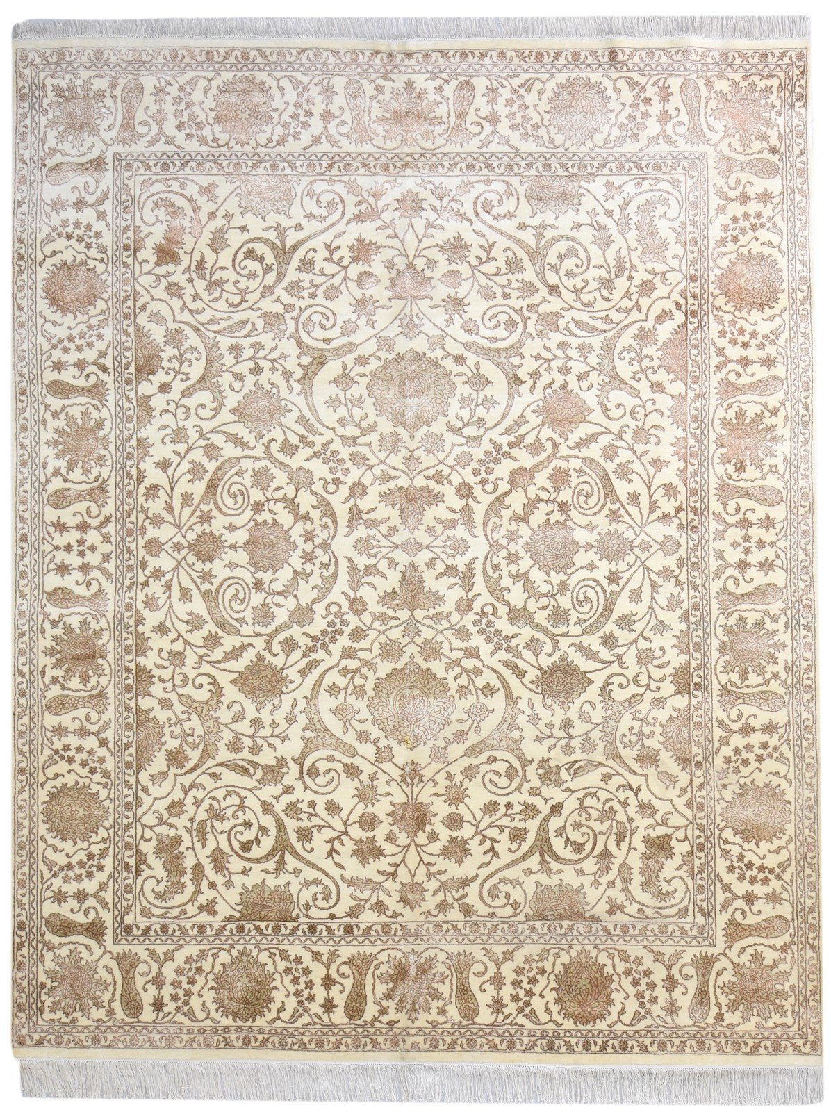 Cream Wool Rug 8' X 10' Persian Hand Knotted Tabriz Oriental Large Carpet   7864655872149