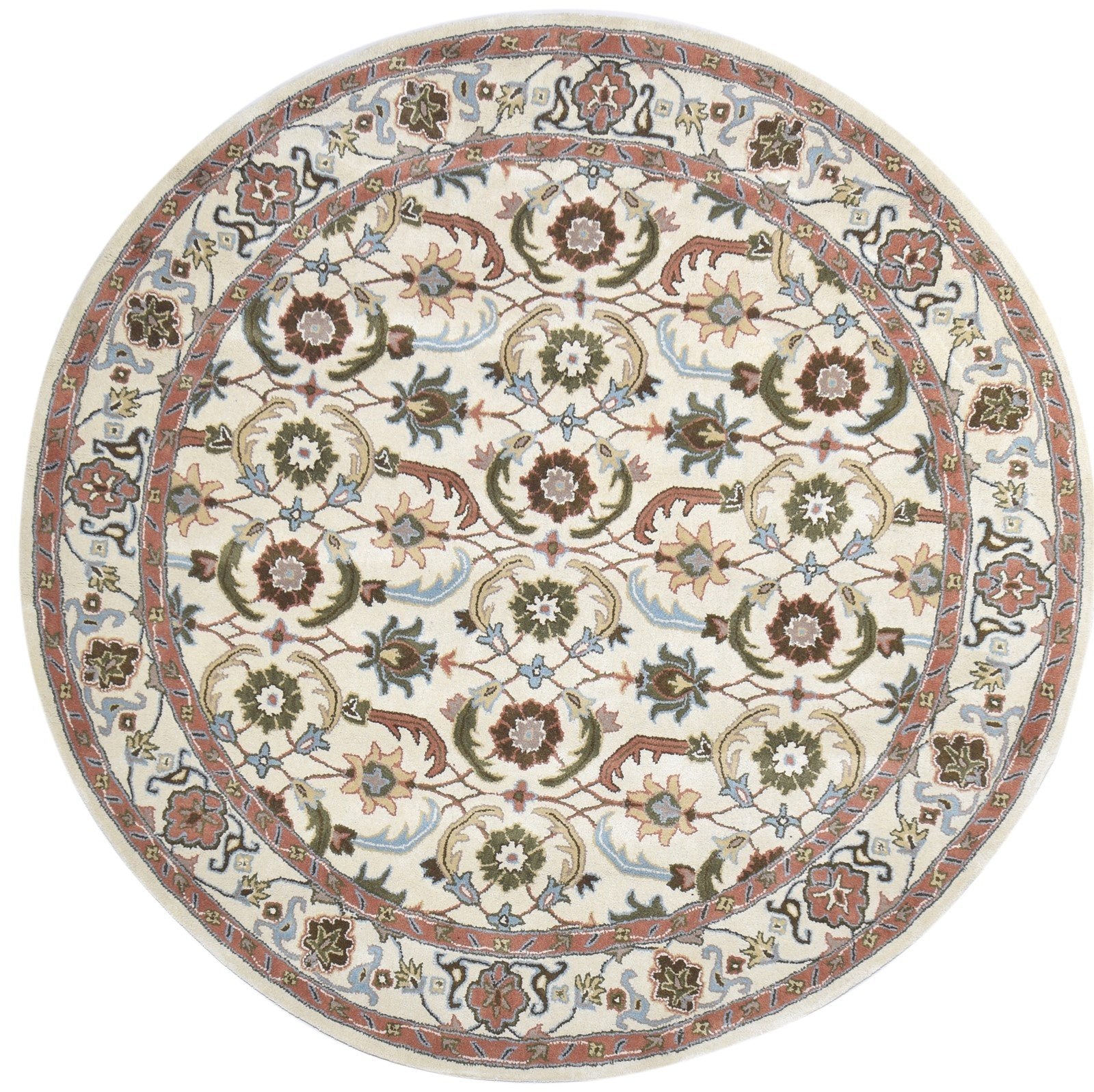 Cream Wool Rug 8' X 8' Persian Hand Tufted Kashan Oriental Large Round   7864859852949