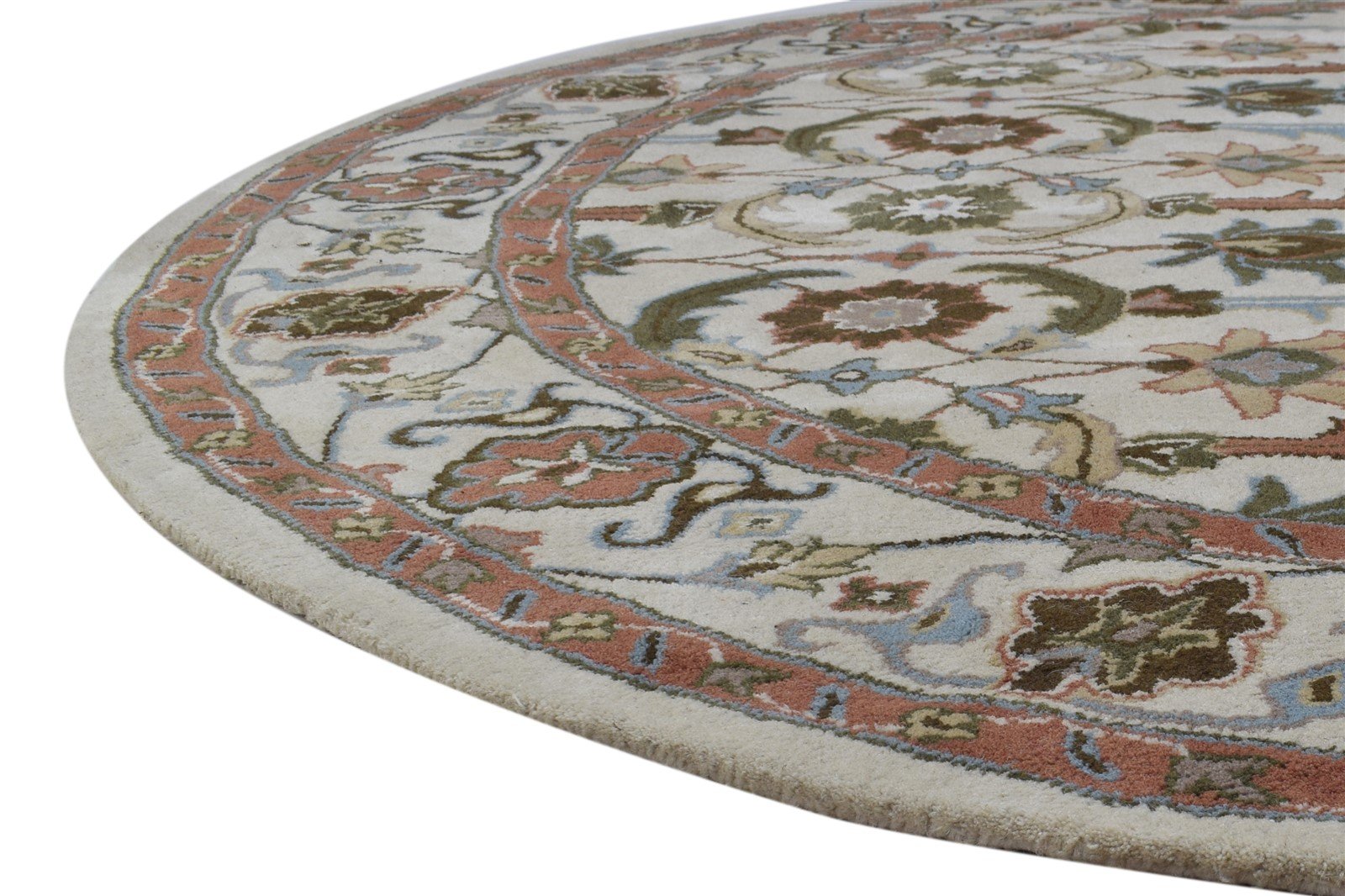Cream Wool Rug 8' X 8' Persian Hand Tufted Kashan Oriental Large Round   7864859852949