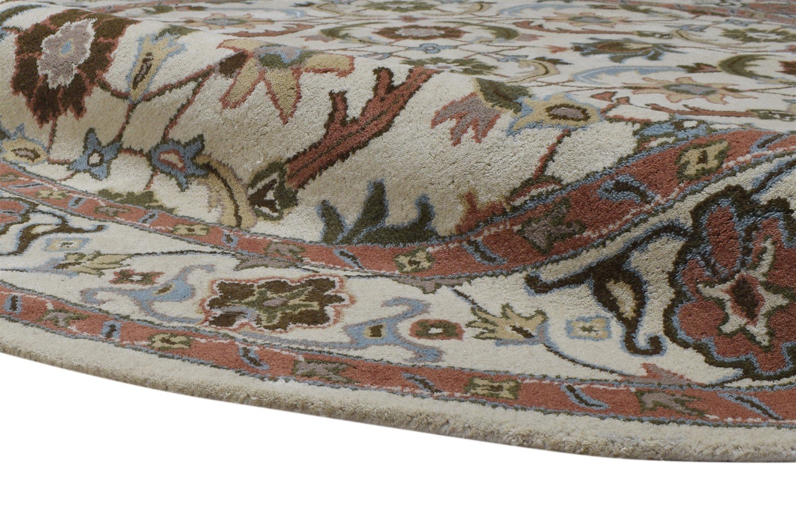 Cream Wool Rug 8' X 8' Persian Hand Tufted Kashan Oriental Large Round   7864859852949