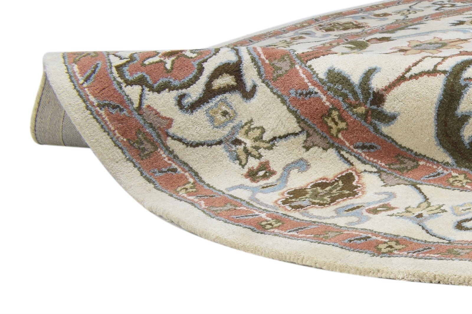 Cream Wool Rug 8' X 8' Persian Hand Tufted Kashan Oriental Large Round   7864859852949