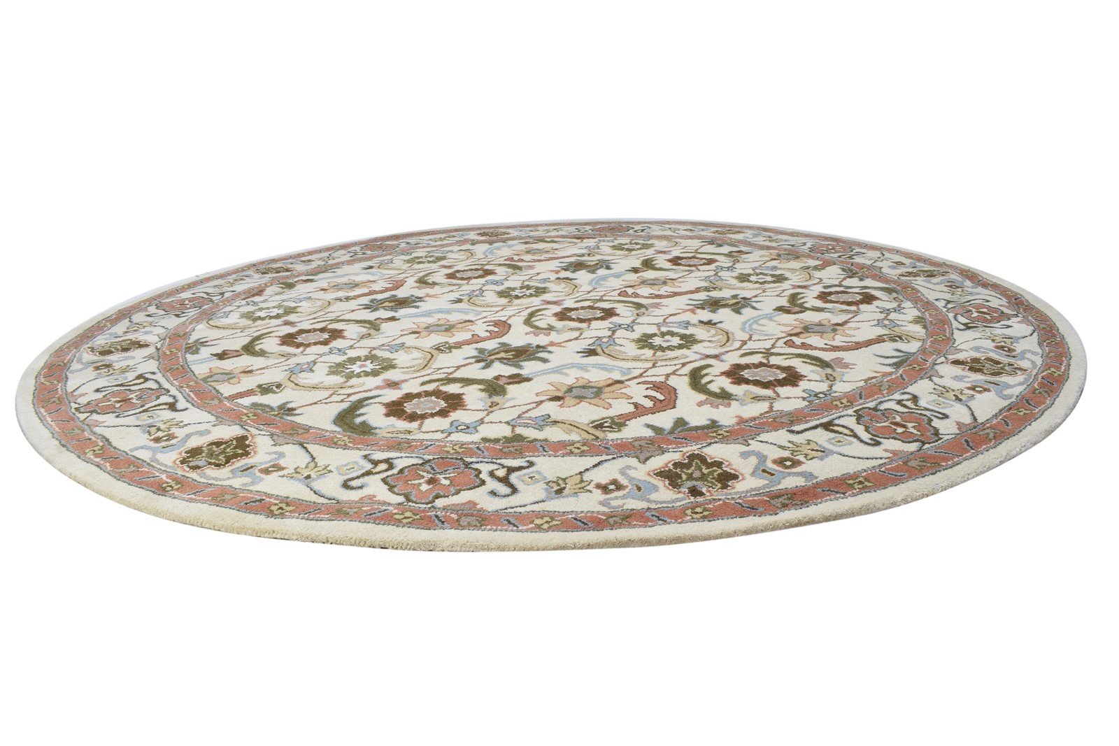 Cream Wool Rug 8' X 8' Persian Hand Tufted Kashan Oriental Large Round   7864859852949