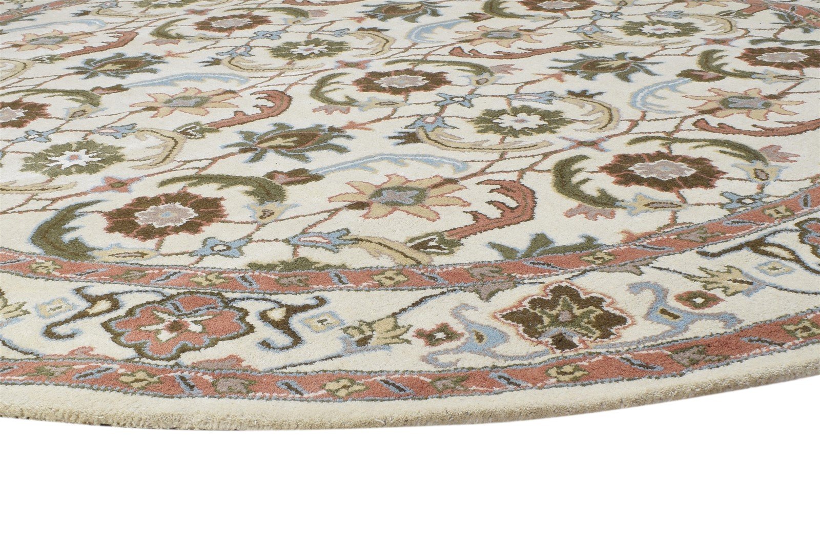 Cream Wool Rug 8' X 8' Persian Hand Tufted Kashan Oriental Large Round   7864859852949