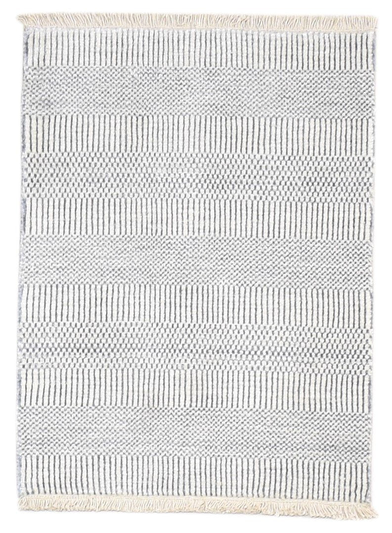 Cream Wool / Silk Rug 2X3 Modern Hand Knotted Scandinavian Grass Trellis Small   7864196169877