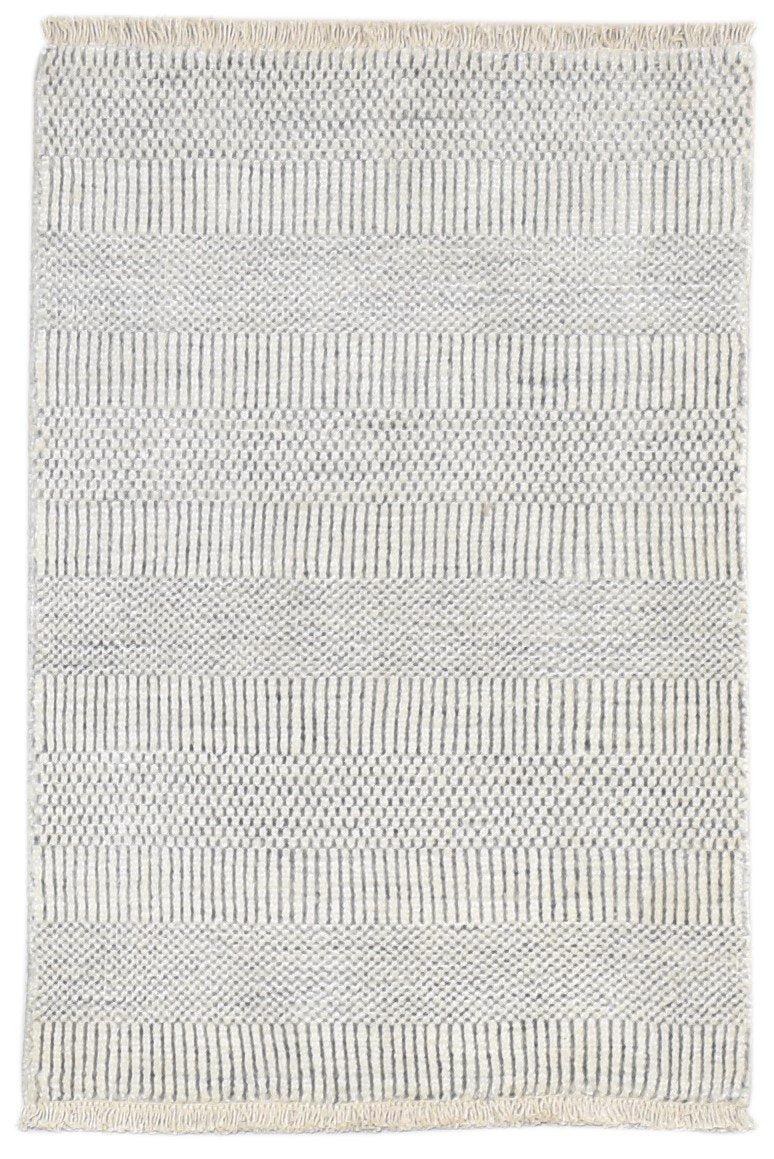 Cream Wool / Silk Rug 2X3 Modern Hand Knotted Scandinavian Grass Trellis Small   7864196759701