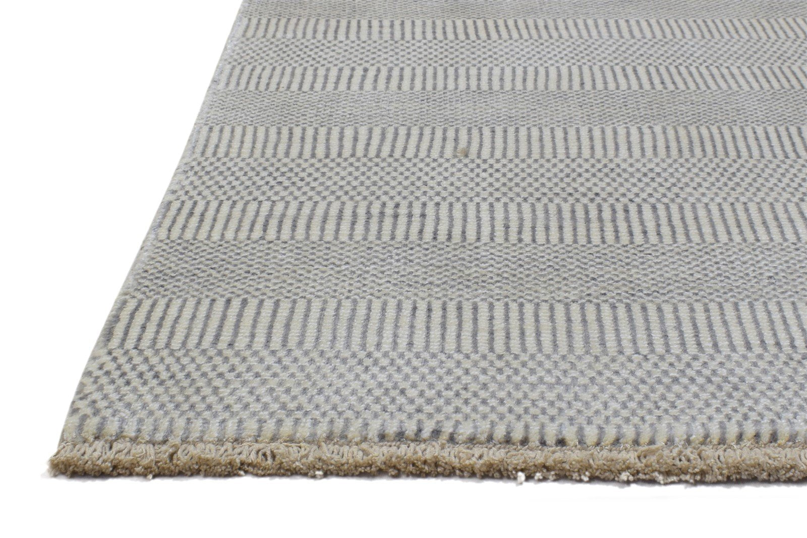 Cream Wool / Silk Rug 2X3 Modern Hand Knotted Scandinavian Grass Trellis Small   7864196759701