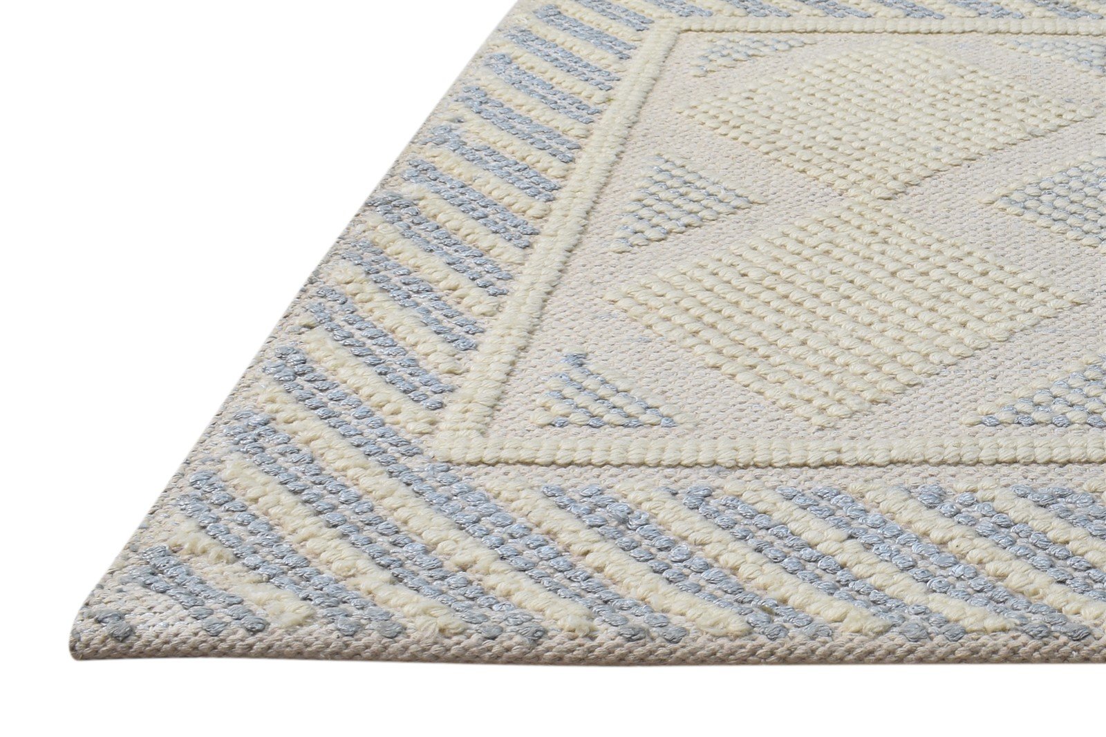 Cream Wool / Silk Rug 2X3 Modern Hand Woven Scandinavian Bordered Small Carpet   7865141723285