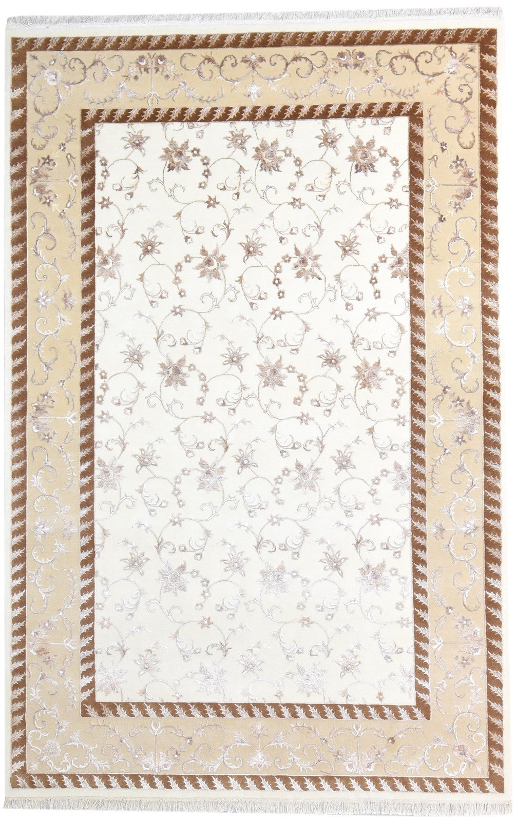 Cream Wool / Silk Rug 7X10 Persien Hand Knotted Abbuson Oriental Large Carpet   7865124683925