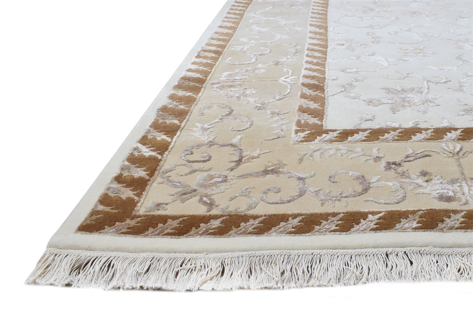 Cream Wool / Silk Rug 7X10 Persien Hand Knotted Abbuson Oriental Large Carpet   7865124683925