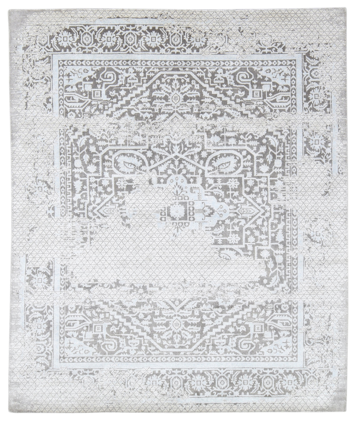 Croma Handmade Loom Knotted Luxury Silk Like Abstract Oushak Gray Viscose Wool Rug   9016149442709