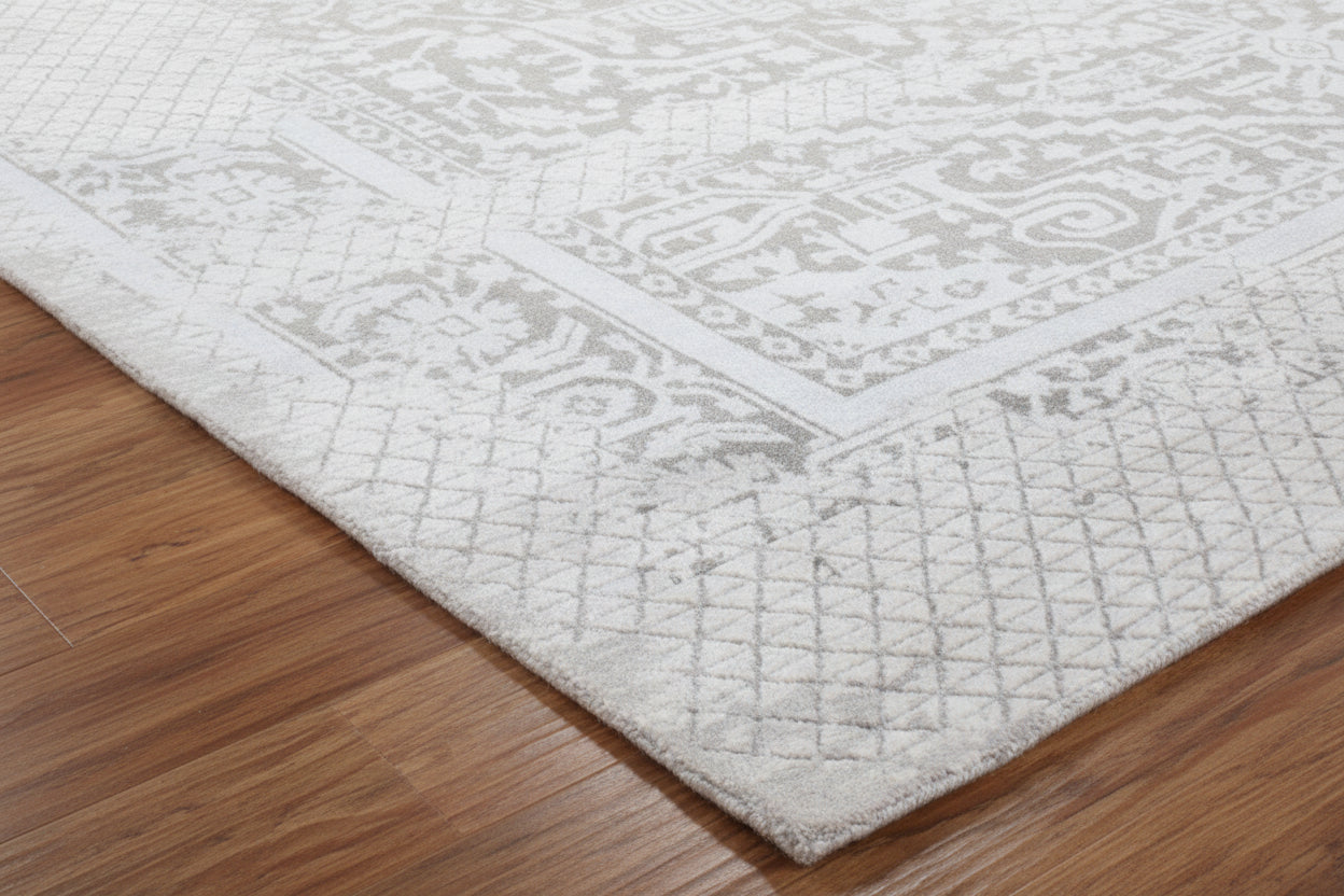 Croma Handmade Loom Knotted Luxury Silk Like Abstract Oushak Gray Viscose Wool Rug   9016149442709