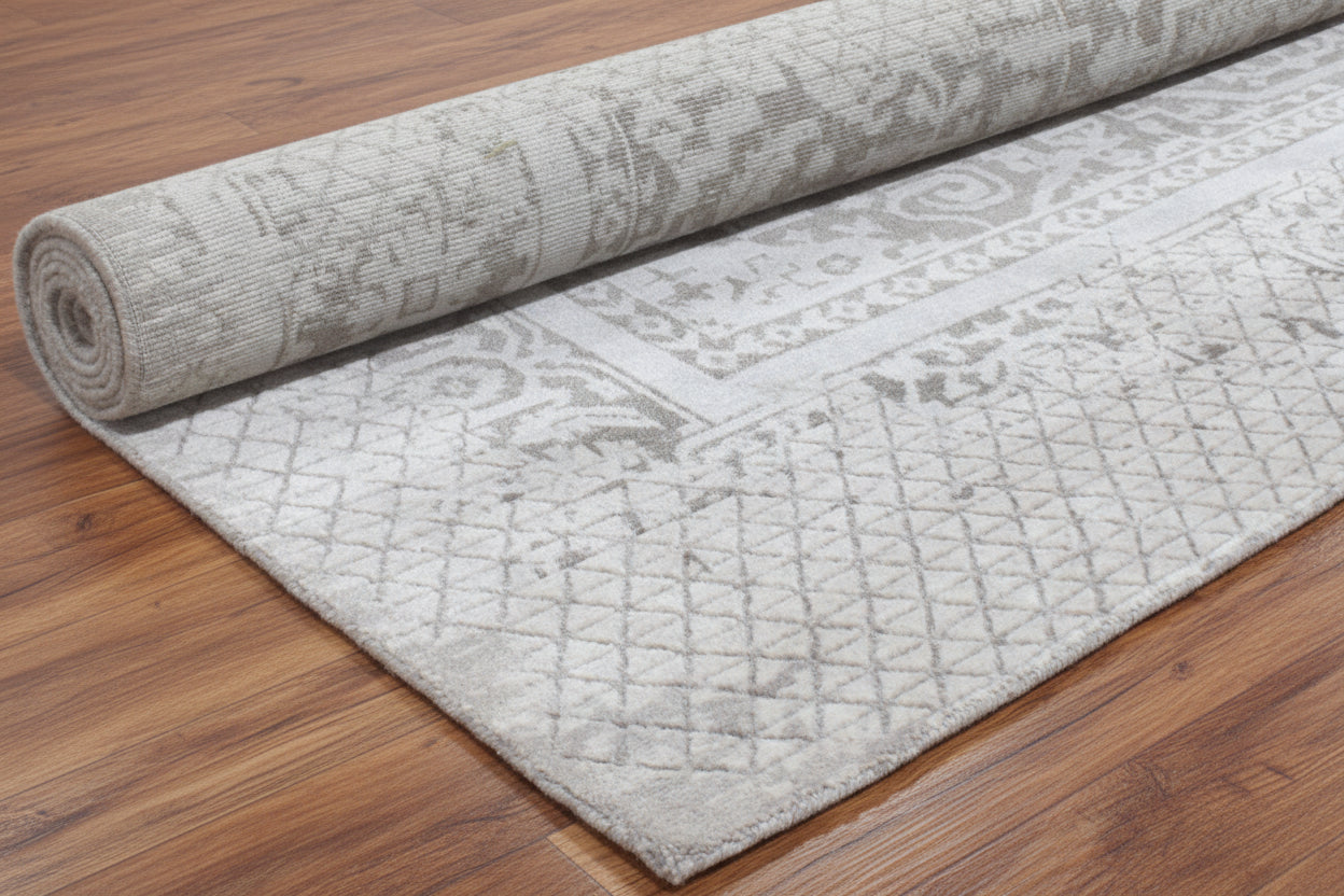 Croma Handmade Loom Knotted Luxury Silk Like Abstract Oushak Gray Viscose Wool Rug   9016149442709