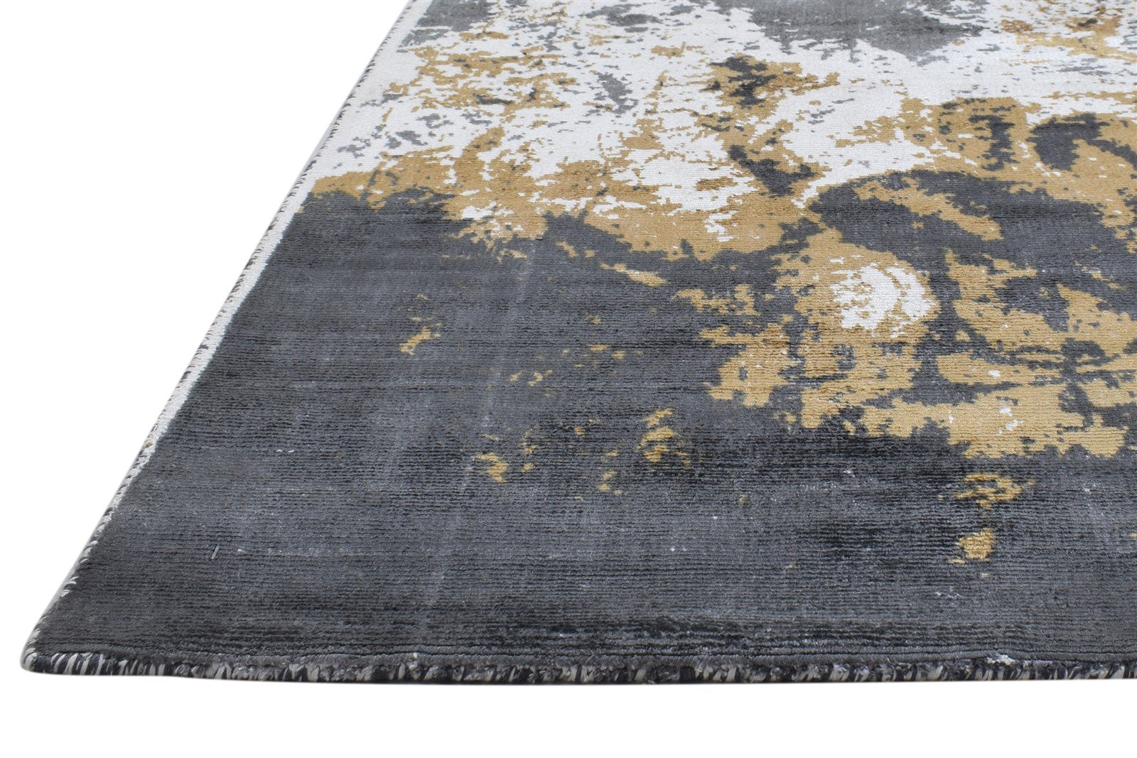 Dark Grey Silk Rug 5' X 6' Modern Hand Woven Indian Abstract Room Size Carpet   7864160944277