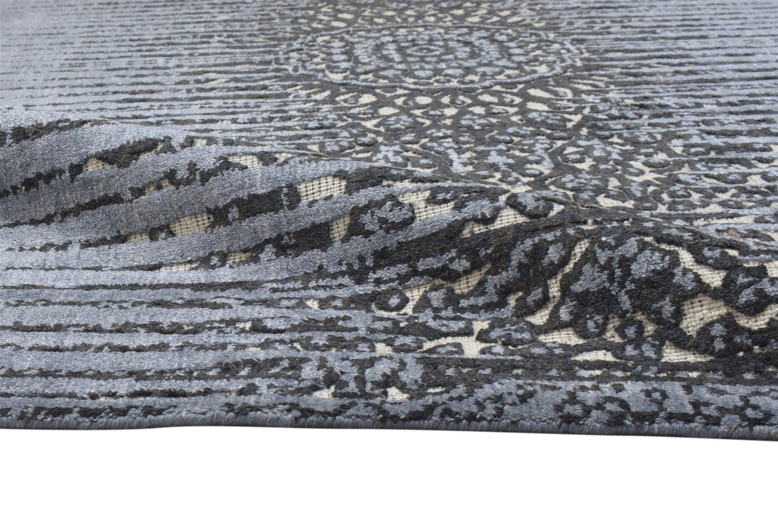 Dark Grey Silk Rug 5' X 8' Persian Jacquard Loom Nain Abstract Room Size Carpet   7864240275605