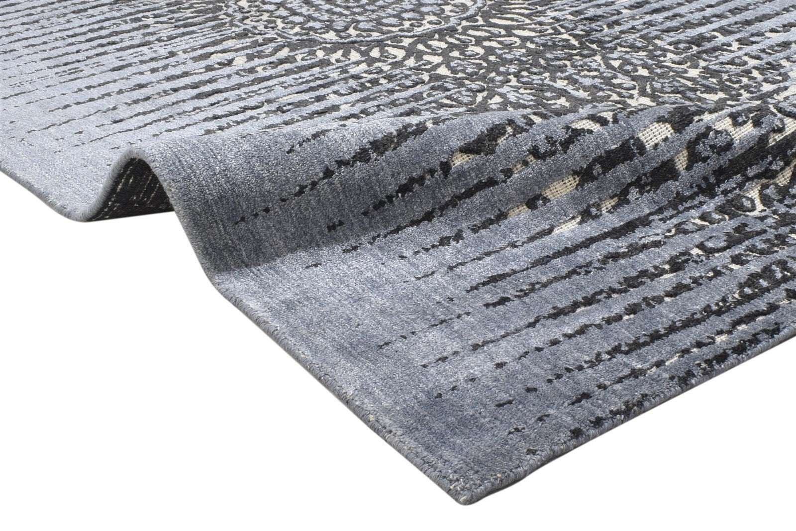 Dark Grey Silk Rug 5' X 8' Persian Jacquard Loom Nain Abstract Room Size Carpet   7864240275605